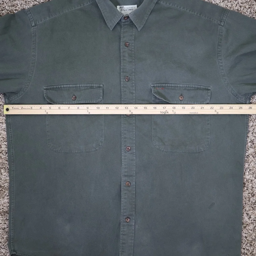 Vintage Banana Republic Safari Travel Button Down‎ Shirt Utility Green Cotton L